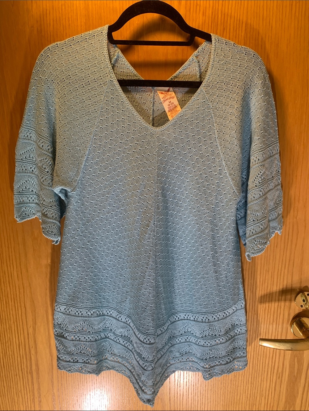 Faded Glory Light Blue Knit V-Neck Tunic with Lace Trim - Size 8/10